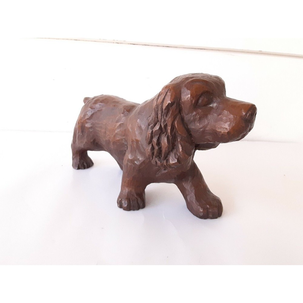 Vintage 1970s Red Mill Cocker Spaniel Dog (Pecan Shell Resin) Carved Sculpture